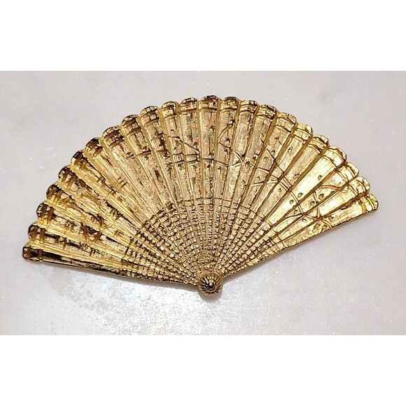 Tancer II Fan Brooch Goldtone Approx 3 In W X 1.75 In H - Picture 1 of 5